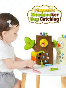 1Set Magnetic Woodpecker Bug Catching & Fishing Toy For Kids Aged 3+ - Parent-Child Interactive Tabletop Game, Hand-Eye Coordination & Focus Training Early Education Toy - Multicolor - View 3