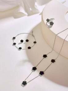 Bộ 5 món dây chuyền và bông tai bằng thép không gỉ hình hoa, thích hợp cho nữ giới đeo hàng ngày, quà tặng cho Ngày Valentine, Ngày của Mẹ. - những bông hoa - Xem 15