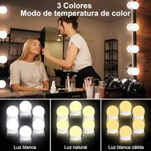 vanity tocadorLECUTE Luces 10 Focos para Espejo  Bombillas LED Lámparas del Espejo  Ajustable USB  Style LED Vanity Mirror Lights Kit Luz Baño Tocador Vestidor Iluminacion - Blanco - Ver 2