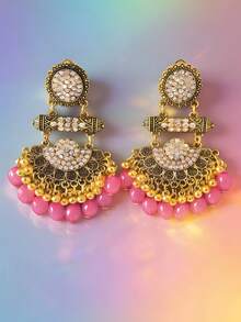 优雅的全镶钻耳环，串珠流苏耳环，适合女性在节日、派对和日常场合佩戴。 - 圓形流蘇鳳尾吊墜耳環 - 查看 7