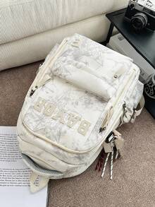 1 chiếc balo nhuộm tie-dye họa tiết graffiti và chữ cái, khóa kéo, kiểu dáng thời trang, phù hợp cho học sinh, đi làm, hoạt động ngoài trời, mọi mùa. - trắng - Xem 5