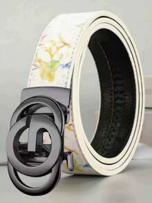 2026 New Graffiti Design Men's Belt, Letter Alloy Automatic Buckle, Suitable For Daily Commute, Holiday Party, Clear Texture, Leather, Couples Belt, Gift Choice - Multicolor - View 14