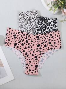 3 piezas de bragas de mujer con estampado de corazón lindo, ribete con volantes, tela suave y lisa, ropa interior casual cómoda - Multicolor - Ver 5