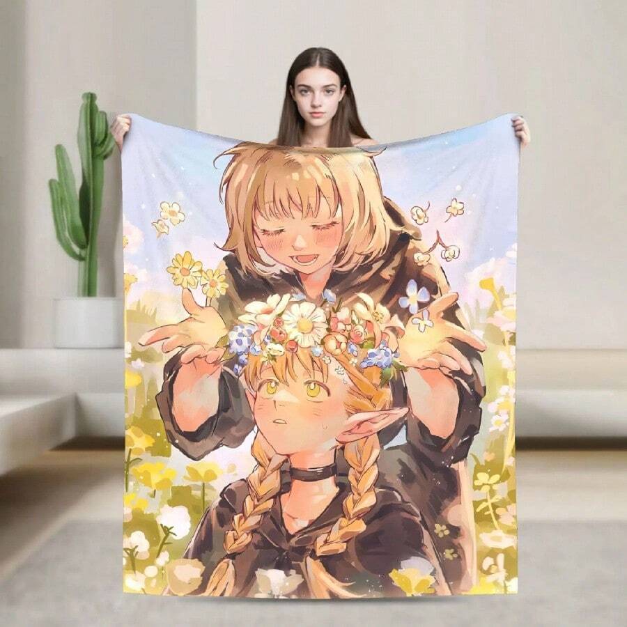 Warm Blankets Ren Airplane Travel Dungeon Meshi Senshi Anime Throw Blanket  Flannel Bedspread For Outdoor Sofa Bed Cover(10).Jpg - 白色 - 查看 1