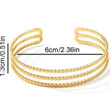 1pc Titanium Steel Open Bangle Bracelet, Minimalist & Fashionable Multi-Layer Bracelet, Hollow Inlaid Open Cuff Bracelet, Gift For Valentine's Day - Yellow Gold - View 3