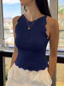 Basic Zig Zag Tank Top For Summer, Modal Knit, New Collection - 海洋 - 查看 2