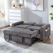 MERAX Chenille Pull Out Sofa Bed, 58-Inch Sofa Bed, Sleeper Sofa, Loveseat Sofa With Adjustable 3 -Position Backrest, 4 Side Pockets And Charging Ports For Living Room, Grey - 灰色 - 查看 3