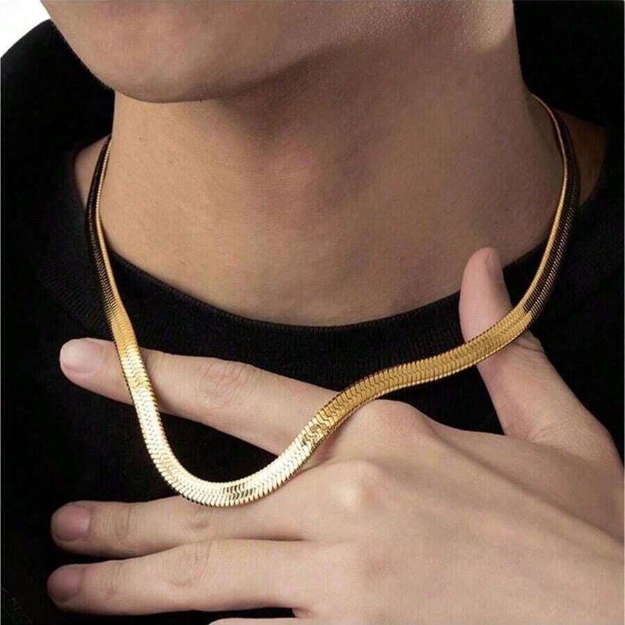 1件钛钢厚刃项链，5毫米宽，不褪色，适合日常佩戴和情侣佩戴 - 662男士寬蛇骨鏈 - 查看 1