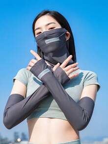 1set/2pcs Ice Silk Sunscreen Face Mask With Ice Sleeves For Men And Women, Summer Outdoor Cycling, Fishing, Face Mask, Veil And Neck Protection, Casual And Simple Style Ice Silk Set Combination, Men's Outdoor Hiking Sunshade Set, Women's Travel Sunshade Thin Face Mask And Arm Sleeve, Multi Color Ice Silk Face Mask And Sunshade Sleeve To Choose From - Multicolor - View 12