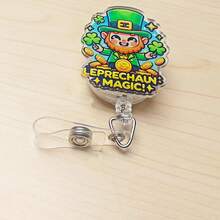 St. Patrick's Day Retractable Badge Reel With Lucky Clover, Rainbow, Coins, Leprechaun Designs, Suitable For ID Card Holders, Holiday Gifts - Multicolor - View 14