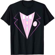 Easter Tux Shirt Funny Cute Egg Tuxedo Pink T-Shirt - Black - View 1