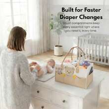 1个毛毡妈妈包卡通婴儿户外旅行收纳袋，可收纳尿布、玩具、奶瓶、奶粉、纸巾和湿巾