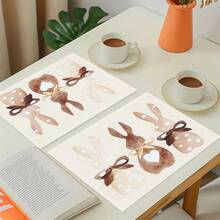 1/4/6 Pcs Easter Egg Rabbit Pattern Placemats, Linen Dining Table Mats With Colorful Egg Rabbit Design, Washable Printed Tablemats, Surface Protection Pads, Ideal Decoration For Holiday Kitchen And Family Gatherings - Multicolor - View 5