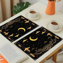 1/4/6/12 件套，开斋节餐垫，伊斯兰节日装饰，亚麻餐桌垫，传统灯笼图案，可水洗印花桌布，表面保护垫，节日厨房和家庭聚会的理想装饰 - 彩色 - 查看 6