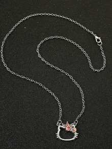 1pc Sanrio Cute Hello Kitty Metal Pendant Necklace, Elegant Crown Rhinestone Embellished Kitty Necklace, Suitable For Daily Wear Or Gift - Multicolor - View 8