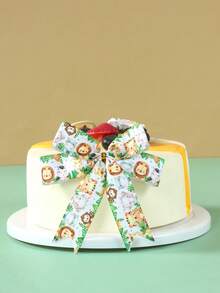 1卷5码丛林动物涤纶箔纸丝带，可爱有趣的丛林丝带，适合婴儿派对礼品、一周岁生日派对装饰，完美适用于节日生日礼物包装、丛林动物主题派对装饰、性别揭晓派对装饰、婴儿派对用品、DIY蛋糕蝴蝶结丝带 - 叢林動物 - 查看 4