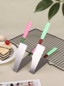 1pc Glitter Triangle Cake Slicer, Elegant Cake Transfer And Cutting Tool, All-In-One Cake Lifter, DIY Food Slice Cutter, 430 Stainless Steel Blade, Non-Slip Plastic Handle, Essential For Birthday Party, Wedding Desserts, Baking Enthusiasts Recommended - Multicolor - View 2
