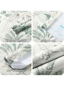 1卷绿色花卉图案自粘可移除壁纸，适用于卧室、客厅、厨房墙面、家居装饰、书桌、橱柜、家具翻新，DIY可撕贴，尺寸：45厘米 x 100厘米/300厘米/500厘米 - 綠色 - 查看 6