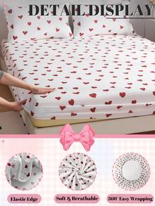 1件印花床笠（不含枕套），红色爱心印花，亲肤床垫罩，图案印花床垫保护套，舒适柔软，透气保暖，多种尺寸可选，适用于标准双人床/单人床/大号双人床/特大号双人床，可机洗，家居装饰，房间装饰，卧室装饰，通过Oeko-Tex认证 - 彩色 - 查看 5