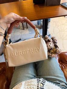 Burberry 1pc White Linen Cosmetic Storage Bag, With Top Handle, Size 22*10*12.5cm, Portable Toiletry Bag, Multi-Functional For Daily Use, Travel, Home Organization - White - View 8