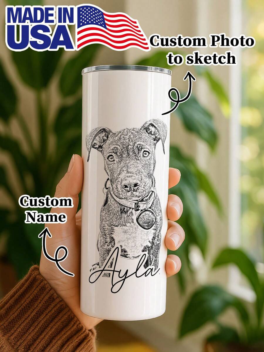1pc 20oz/600ml Custom Pet Portrait Cup, Turn Pictures Into Sketches, Customize Pictures And Names,Drinking Cup, Pet Sketch Water Cups, Dog And Cat Portrait Cups, Pet Portrait Cups, Personalized Pet Gifts, Customized Pet Portraits - 款式4 - 查看 1