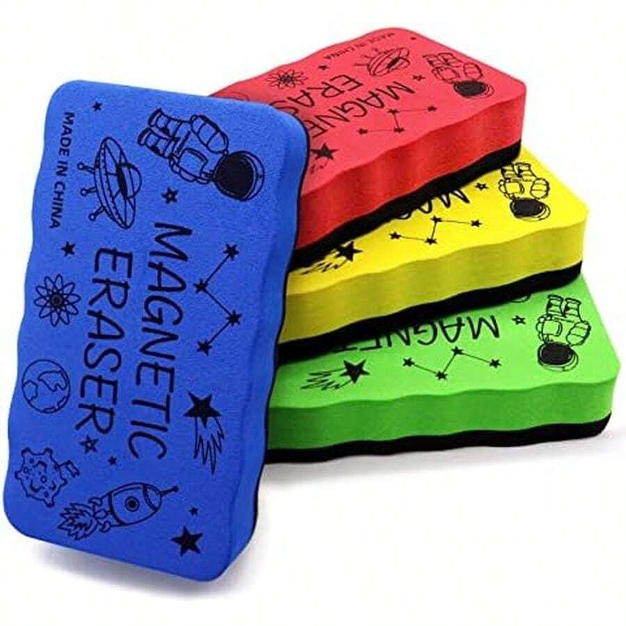 IHPUKIDI Dry Erase Eraser, Magnetic Whiteboard Eraser 4 Pack White Board Erasers, Dry Eraser For Whiteboard, Chalkboard, And Glass, Perfect For Classroom, Home, Office,4 Colors - Gói A-space-4 - Xem 1