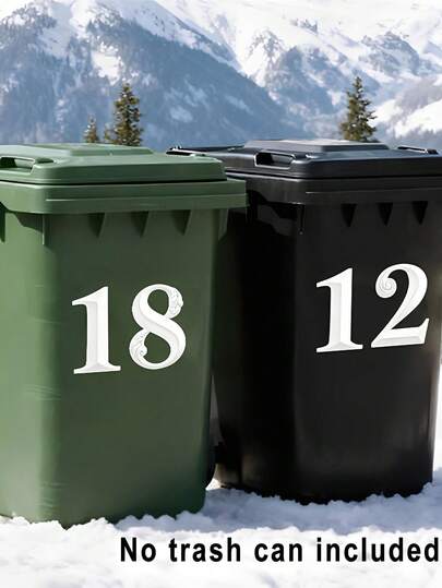 1Pvc Self-Adhesive White Number Stickers - 5.7" (14.5cm) Commercial Grade High Visibility Reflective Trash Bin Labels With Durable And Residue-Free Edges For Wheelie Bins, Bulk Trash Bins, Car Trash Bins, Garage Organization - Perfect For Nighttime Use And Strong Marking