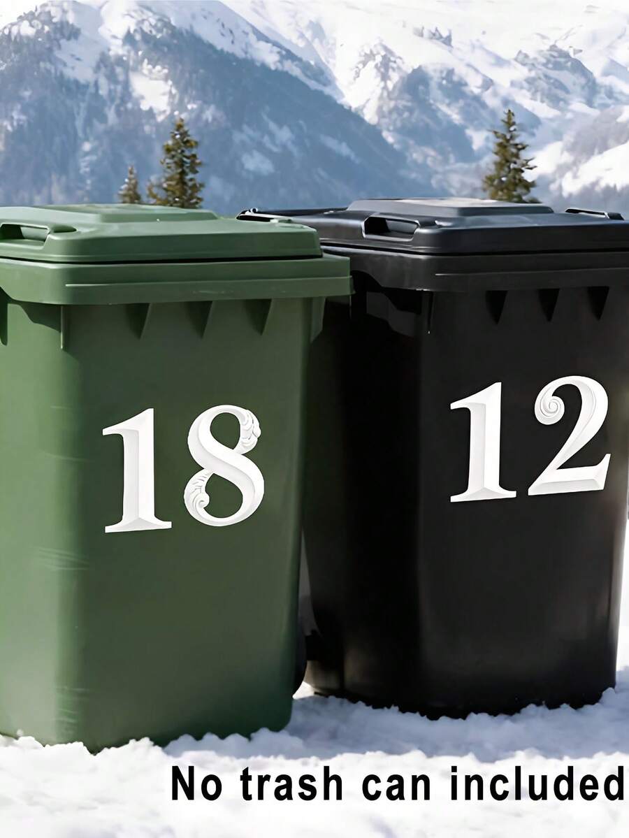 1pc Self-Adhesive White Number Sticker - 5.7 Inch (14.5cm) High Visibility Reflective Commercial Grade Trash Can Label, With Durable No-Residue Edges, Suitable For Wheeled Trash Cans, Large Garbage Bins, Car Trash Cans, Garage Organization, Great For Night Use And Strong Marking - Multicolor - View 1