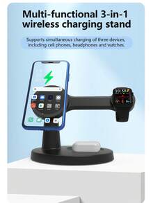 可折叠三合一无线充电座，兼容苹果 MagSafe 充电器支架，快速磁吸式无线充电座，兼容 17/Air/16/15/14/13/12 系列，兼容 Pro，兼容 Ultra - 黑色 - 查看 4