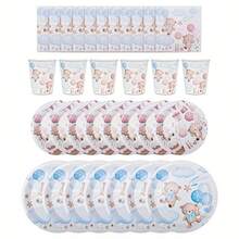 80件套可爱小熊性别揭晓主题一次性餐具套装，包含一次性餐盘、餐巾纸和纸杯，非常适合情人节、露营、露台烧烤、野餐、婚礼、派对和生日、休闲聚会、下午茶等场合，也适合派对装饰和生日装饰。 - 彩色 - 查看 4