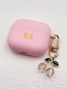 Customized (2 Pieces Set, Including Cherry Pendant Chain) Minimalist Frosted Macaron Solid Color Bluetooth Earphone Protective Case, Fashion Versatile, Compatible With Air Case Pods 1/2 3 New 4 Pro 3, Customized Letter Name - Pink - View 7