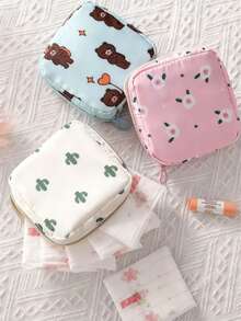 1件装女士女孩零钱包餐巾纸巾收纳包化妆品盒旅行收纳袋卫生巾收纳袋，杂物袋卫生巾包迷你化妆包卫生巾包返校书包旅行必备旅行收纳包海滩暑假旅行 - 顏色隨機 - 查看 3