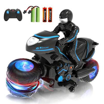 RC Motorcycle, Remote Control Motorcycle With LED Lights, RC Car Dirt Bike Toy, 360° Spins And Flips, Rechargeable Batteries, Gift For Boys Ages 5-7, 8-12