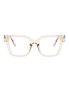 1 Pair Women's Champagne Square PC Frame Retro Contrast Color Fashion Personalized Non-Prescription Glasses - Champagne - View 3