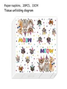 50pcs Cute Cat "Meow" Themed Party Supplies Set - Colorful Cats & Paw Print Disposable Paper Plates, Cups, Napkins | Suitable For Children's Cat Birthday Party, Pet Lover Gathering And Cute Animal Celebration Events | Party Hats, Bows, Crown Decorations With "Meow" Print, Ideal For Party Favors, Cat-Themed Home Decor And Special Occasions - Multicolor - View 3