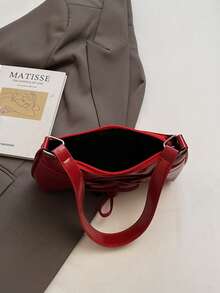 1 pieza Bolso de motocicleta retro de mujer color Merlot con remaches, correa ajustable, gran capacidad, piel sintética suave con degradado de color, bolso de hombro/axila, adecuado para trabajo, viajes, citas, fiestas - Burdeos - Ver 4