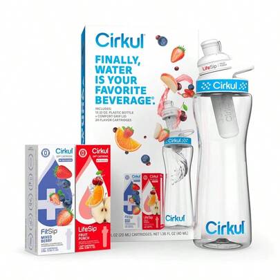 22 Oz Plastic Bottle Starter Kit With Blue Lid And 2 Flavor Cartridges Fruit Punch Mixed Berry
