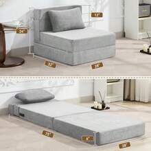 WUTUTUEE - Sofá Cama Plegable con Almohada Futón de Lino Colchón Plegable de Espuma Viscoelástica para Recámara Sala de Estar Recámara u Oficina Gris Claro Individual - Lino Gris Claro - Ver 2