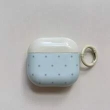 极简黄色盖子蓝色底座小波点带挂环耳机保护套，适用于 Pro 2、可爱 Apple 4 极简 3 新款 1/2 代女士耳机保护套 - 淺藍色 - 查看 6