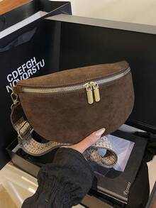 Bolso de cintura de ante sintético de invierno, bolso de pecho de moda para mujer, bolso de correa simple, bolso de cintura de diseñador, bolso bandolera cruzado femenino - Marrón - Ver 4