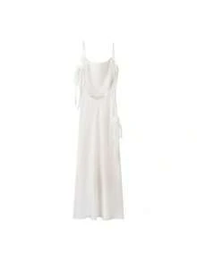 2026 Spring And Autumn Women's Dress Celebrity Pure Desire White Satin Halter Party Dress - trắng - Xem 5