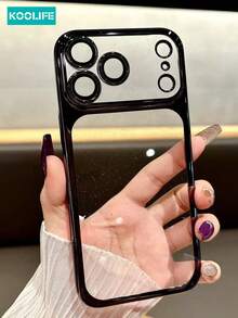 KOOLIFE 1pc Electroplated Metallic Paint PC Phone Case, Full Coverage Glitter Shell With Built-In Lens Film, Raised Lens Protection Fashionable Phone Case, Compatible With IPhone 17/17 Pro/17 Pro Max - Black - View 1