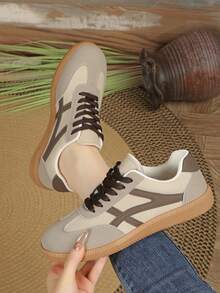 Giày thể thao phối màu - Giày thể thao thường ngày phối màu - Buộc dây, nhẹ, mỏng. Đế mềm - Đi bộ, trượt patin, mặc hàng ngày - Dành cho nữ - Thoải mái, thời trang, đa năng - Bước vào phong cách và sự thoải mái - Màu be - Xem 6