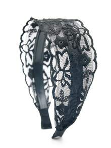 1pc Women's White Lace Embroidered Headband, Elegant Bohemian Style Hair Accessory Suitable For Daily Outings, Travel, Dates, Dining Out - Black Lotus Flower Wide Headband - View 1