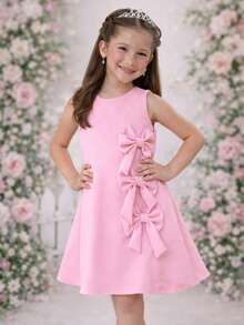 Children's Dress Blogger Elegant Charming Girl Details In Bows On The Sides Fashion Look Light Perfect Comfortable Sophisticated Party Outing Gift Usual Fashion Comfortable Mini Diva Loose  Delicate Versatile Practical Photo Shoot Fashion Skirt Flared - 淺粉色 - 查看 4