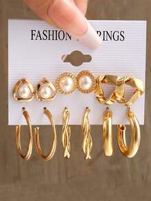 12件套女士不规则时尚耳环套装，适合日常佩戴 - 金黃色 - 查看 1