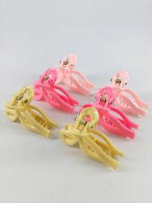 6个/包 4.5厘米糖果色蝴蝶结塑料发夹，适合女性日常佩戴，优雅时尚发爪夹 - 彩色 - 查看 2