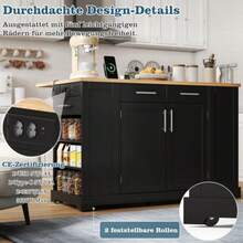 138 Cm, Modern Kitchen Table With Folding Worktop, Low-Noise Casters, EU Plug, Adjustable Shelf And Removable Bin – Black Wood Look