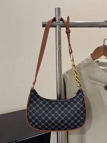 Korean Retro Crescent Moon Shaped Bag, Fashionable Casual Printed Shoulder Bag, Underarm Bag - Multicolor - View 14