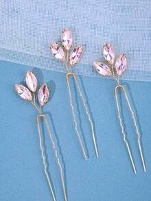 3件套优雅玻璃发夹，简约闪亮水晶发饰，新娘婚礼发饰 - 粉色 - 查看 2